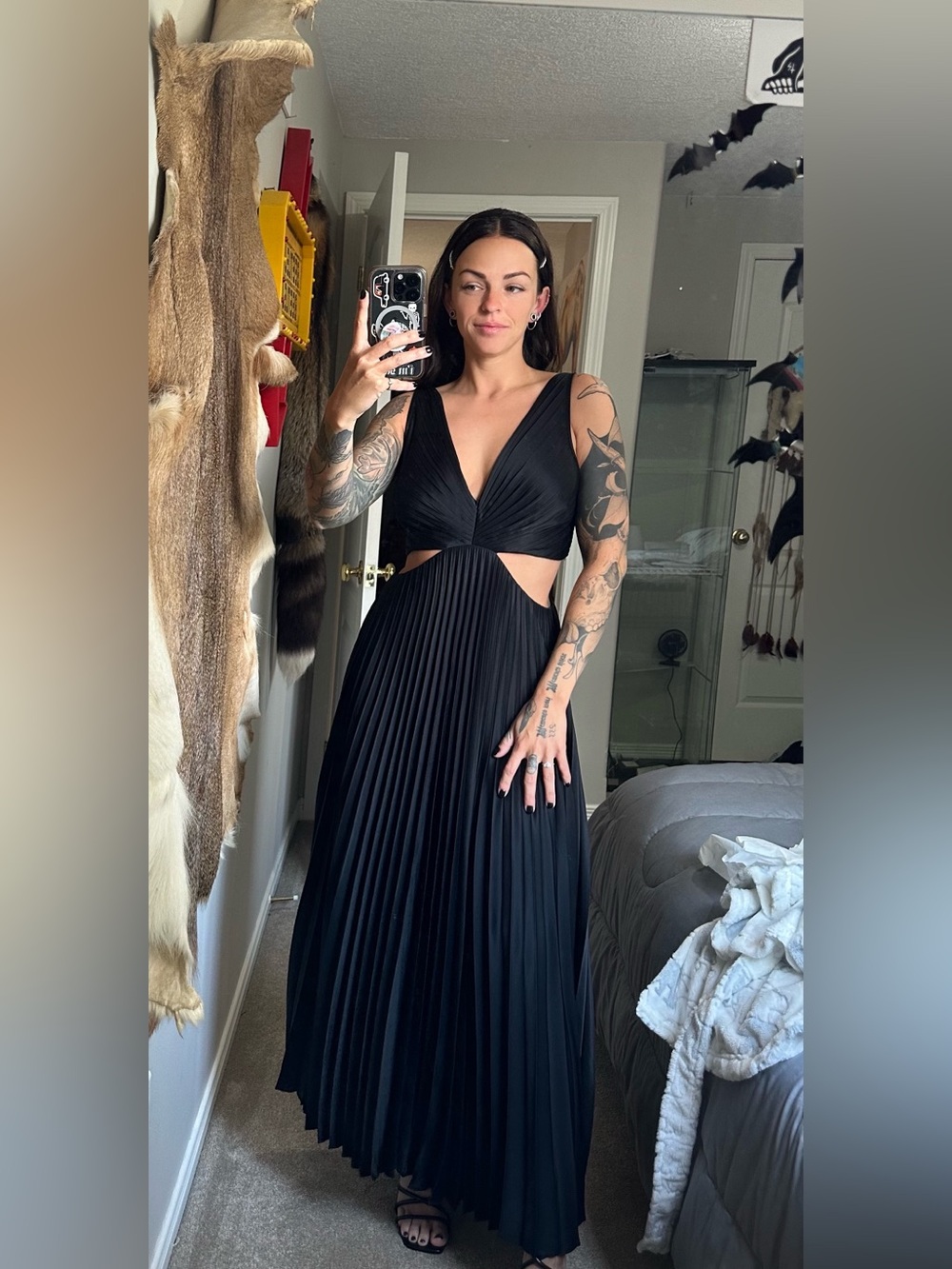 Aritzia Ten Black Pleated Cutout Maxi Dress - Sleeveless V-Neck
